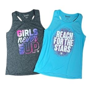 CHAMPION Girls Performance Racerback Tank Top Bundle Blue & Gray Sz Large